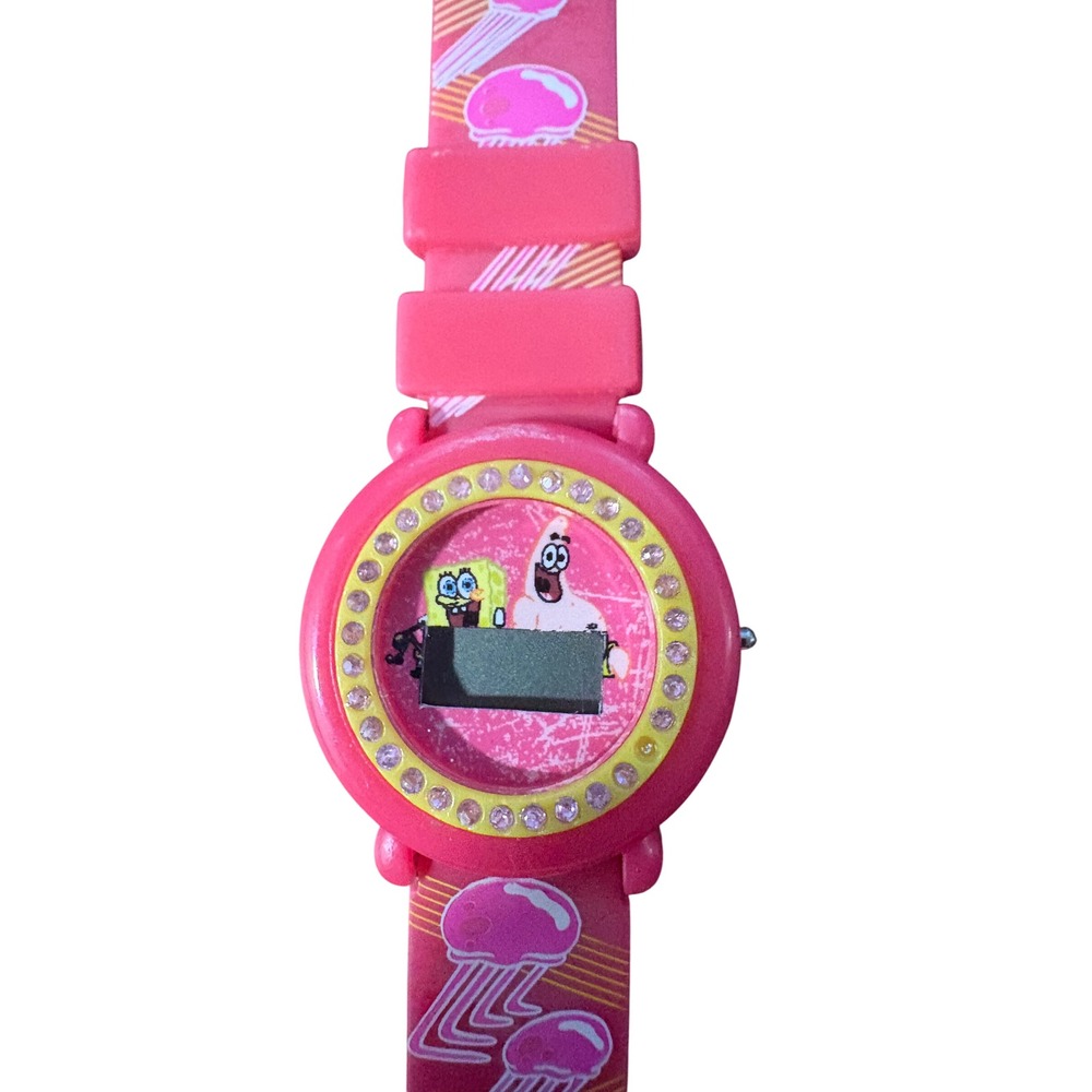Nickelodeon SpongeBob SquarePants Pink Digital Watch Rhinestone Bezel Jellyfish